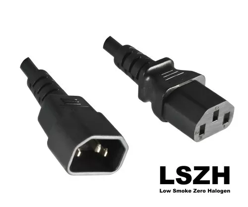 Cable de alimentación C13 a C14, YP-32/YC-12 LSZH, 1mm², prolongación, VDE, negro, longitud 5,00m